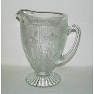 Jeannette Glass IRIS AND HERRINGBONE Crystal Large Footed Water Pitcher